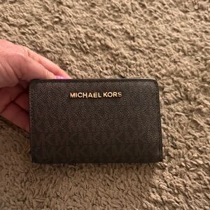 Michael Kors Brown and Gold Compact Wallet